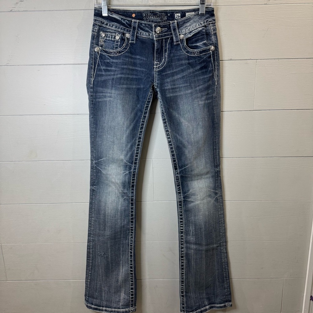 Miss Me Women's Boot Cut Jeans - Faded Medium Blue Wash